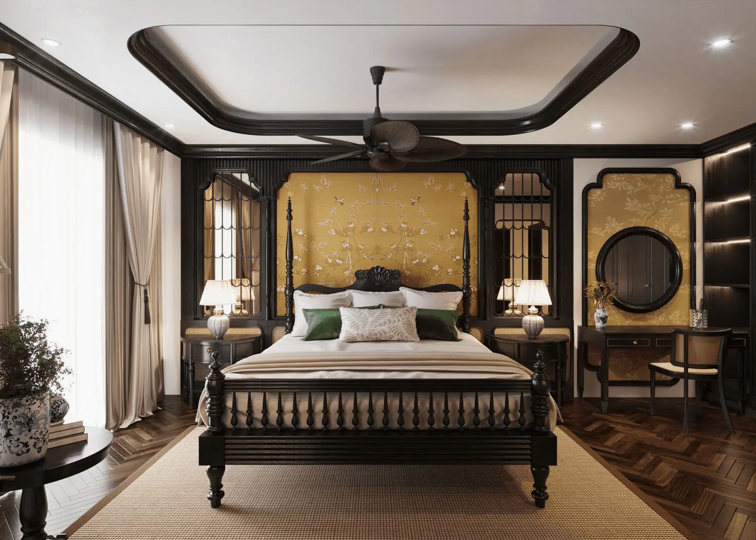 Thiết kế nội thất phòng ngủ phong cách indochine