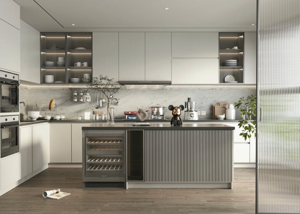 Thiết kế tủ bếp inox cánh kính mờ riêng tư và đẹp