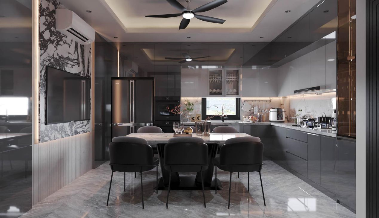 Mẫu tủ bếp nhựa acrylic hình chữ L Mẫu tủ bếp nhựa acrylic hình chữ L