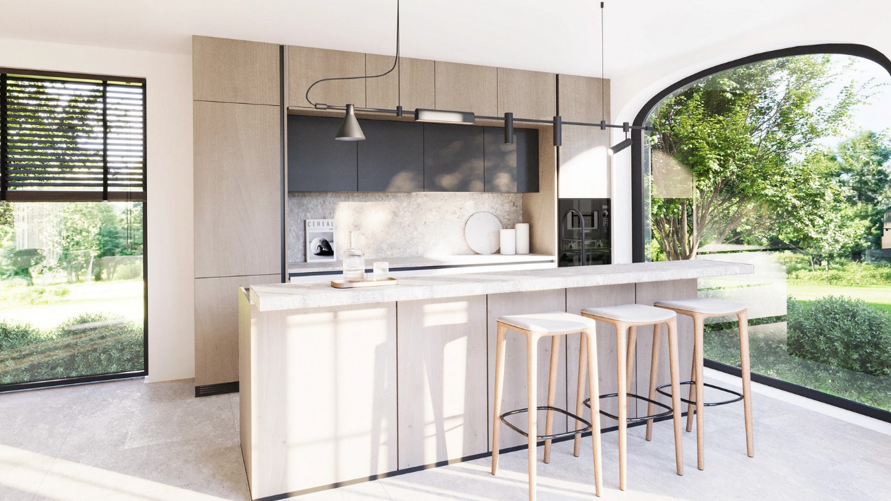 Thiết kế tủ bếp tân cổ điển chữ L tối ưu Thiết kế tủ bếp tân cổ điển chữ L tối ưu