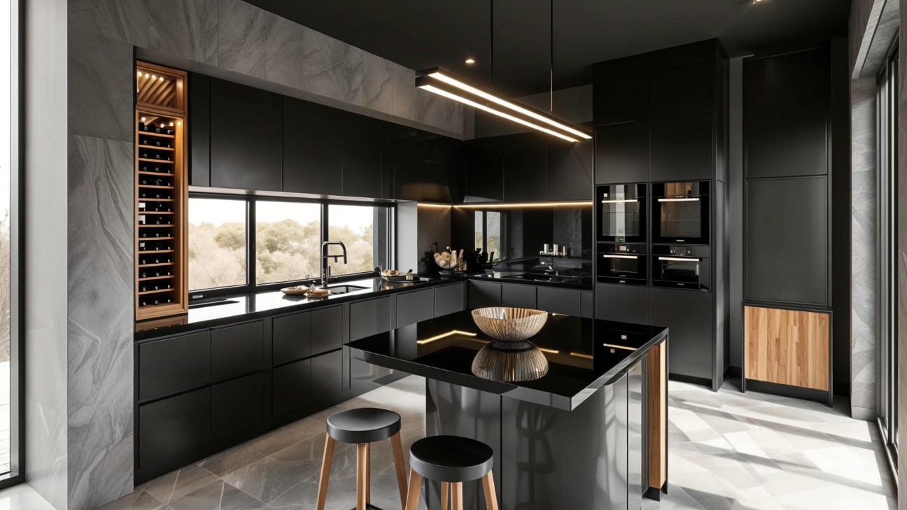 Thiết kế tủ bếp tân cổ điển màu xám đen Thiết kế tủ bếp tân cổ điển màu xám đen