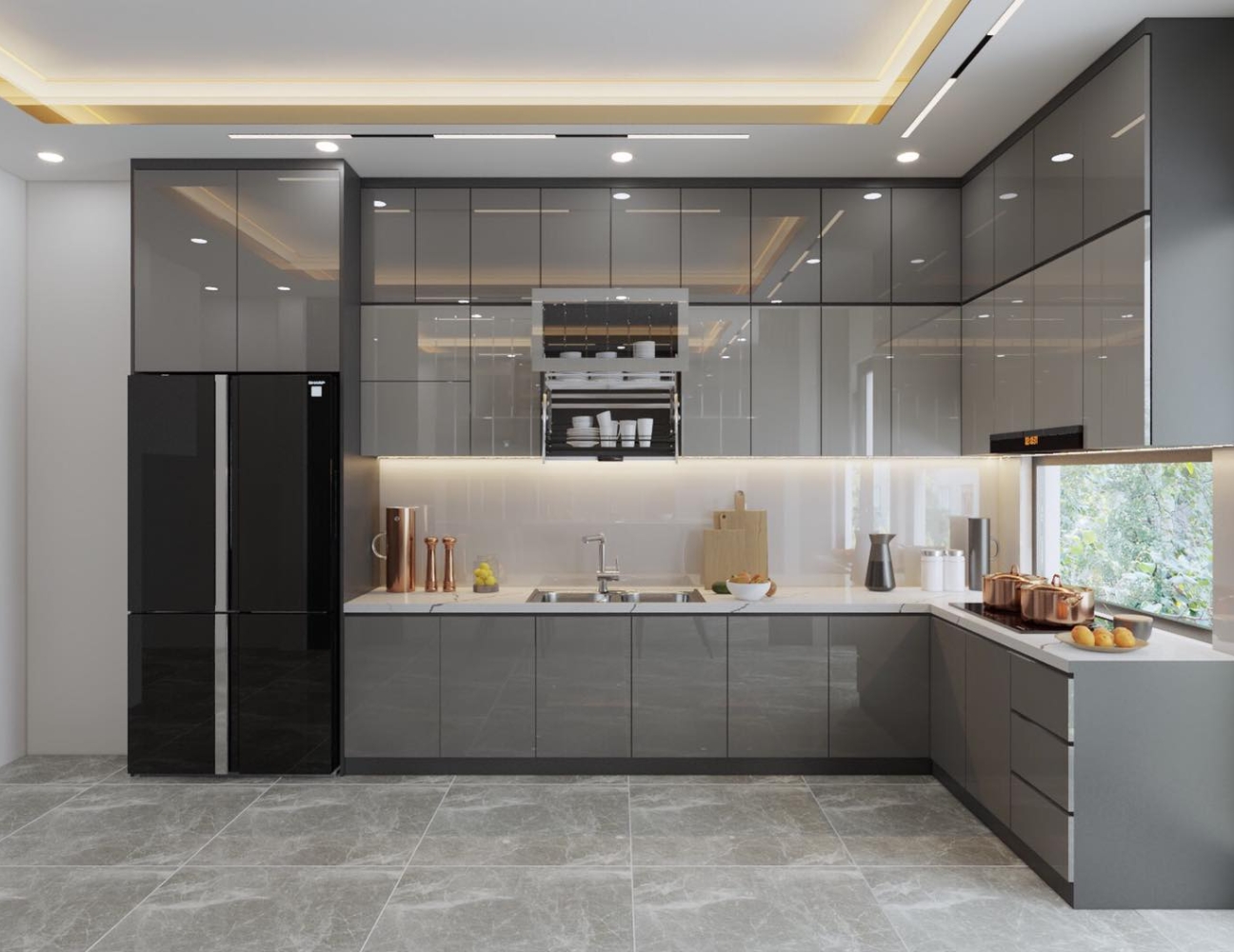 Tủ bếp acrylic có độ bóng cao