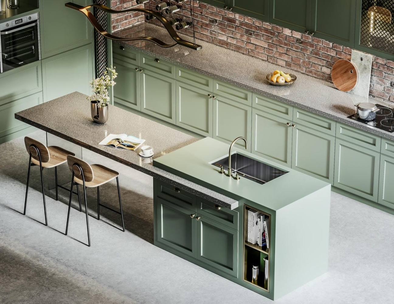 Tủ bếp acrylic phối màu tinh tế