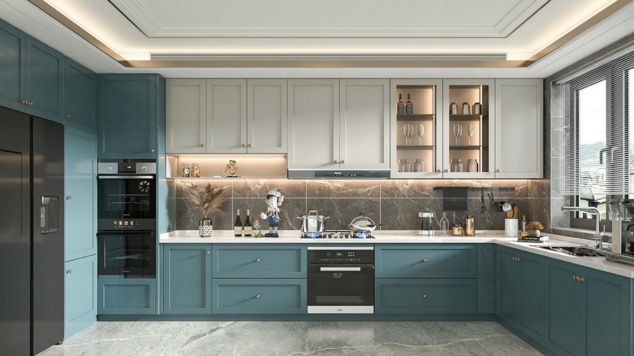 Tủ bếp chữ U phong cách tân cổ điển Tủ bếp chữ U phong cách tân cổ điển
