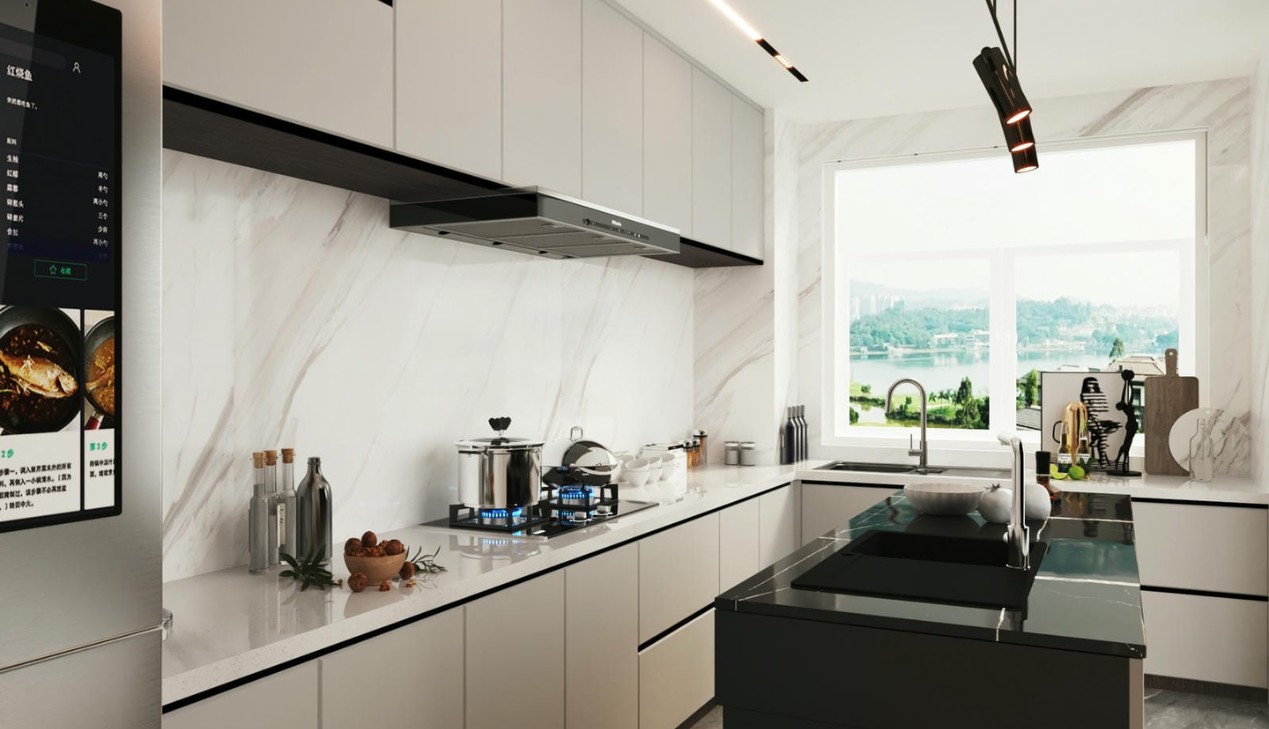 Tủ bếp có bàn đảo cho chung cư nhỏ