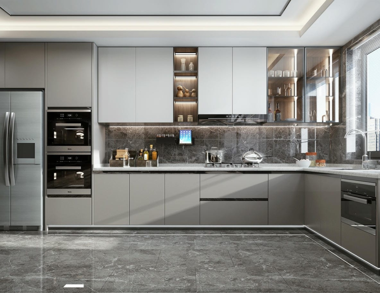Tủ bếp composite mặt nhẵn không đường viền