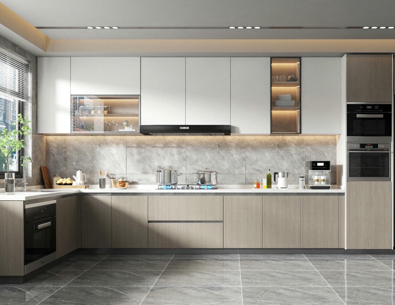 Tủ bếp composite phối gỗ