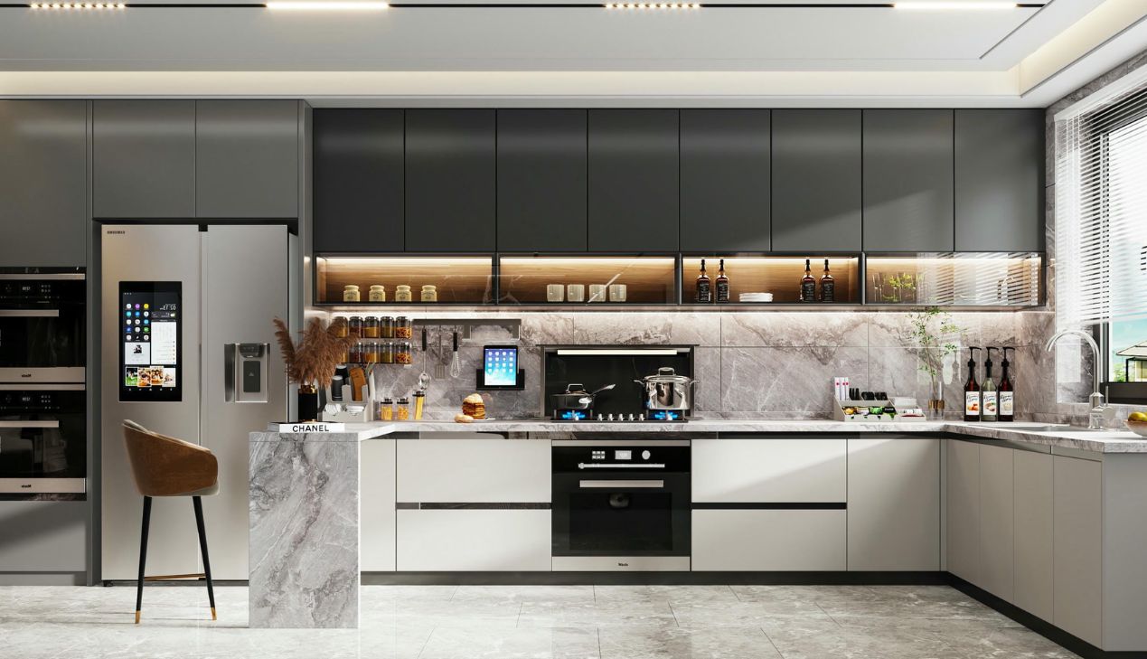 Tủ bếp gỗ công nghiệp kịch trần