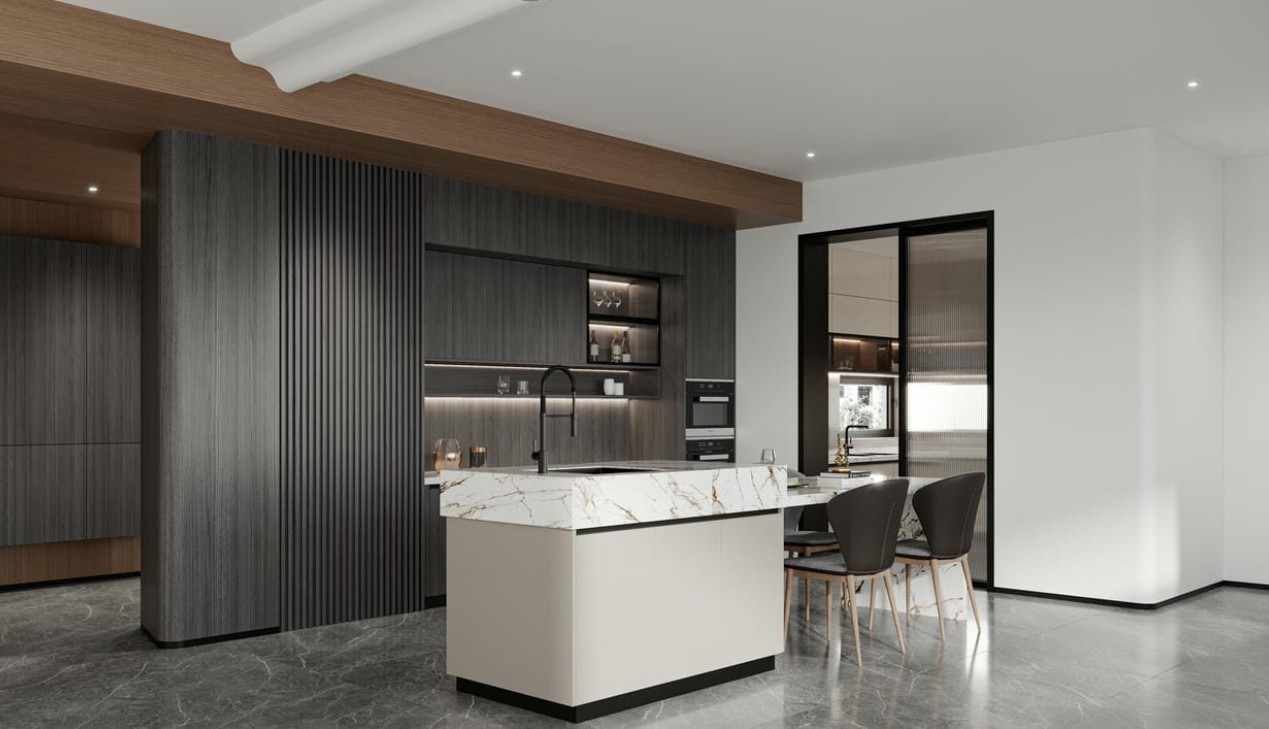 Tủ bếp gỗ công nghiệp melamine cho nhà phố đẹp