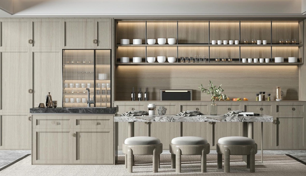 Tủ bếp gỗ công nghiệp melamine cho nhà phố