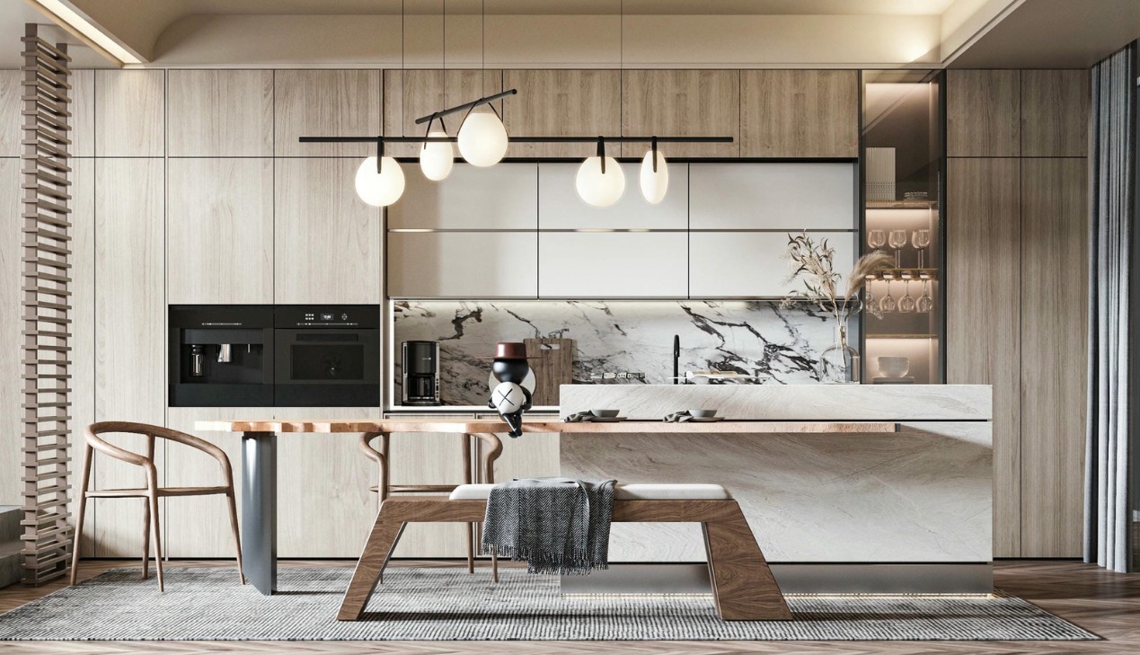 Thiết kế tủ bếp gỗ công nghiệp melamine hiện đại