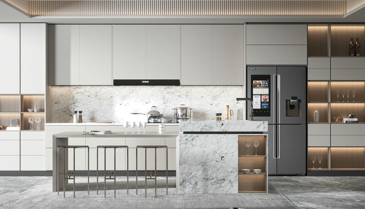 Tủ bếp gỗ công nghiệp melamine màu trắng