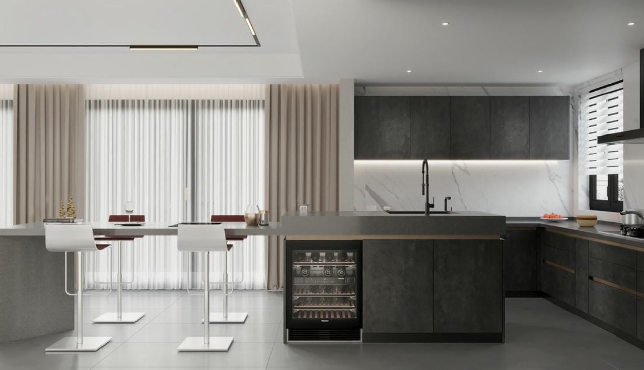 Tủ bếp gỗ công nghiệp melamine màu xám