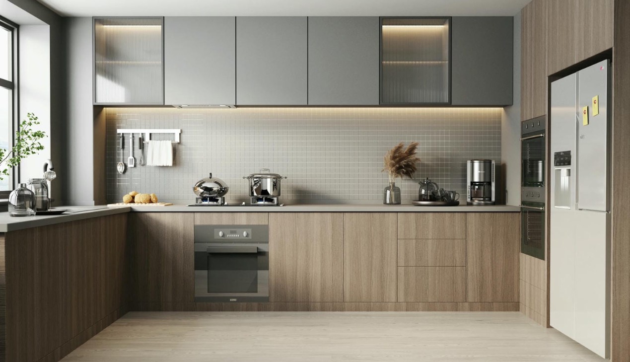 Tủ bếp gỗ công nghiệp melamine tiết kiệm