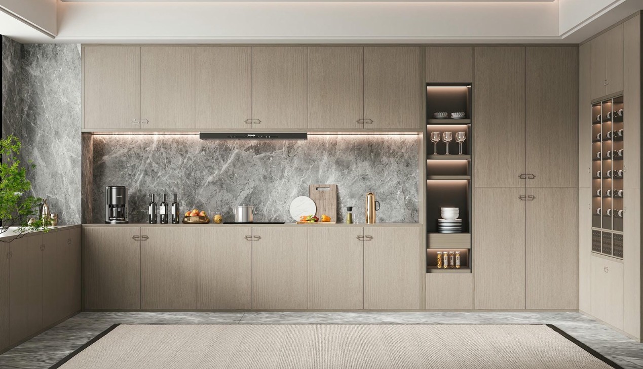 Tủ bếp gỗ công nghiệp melamine vân gỗ