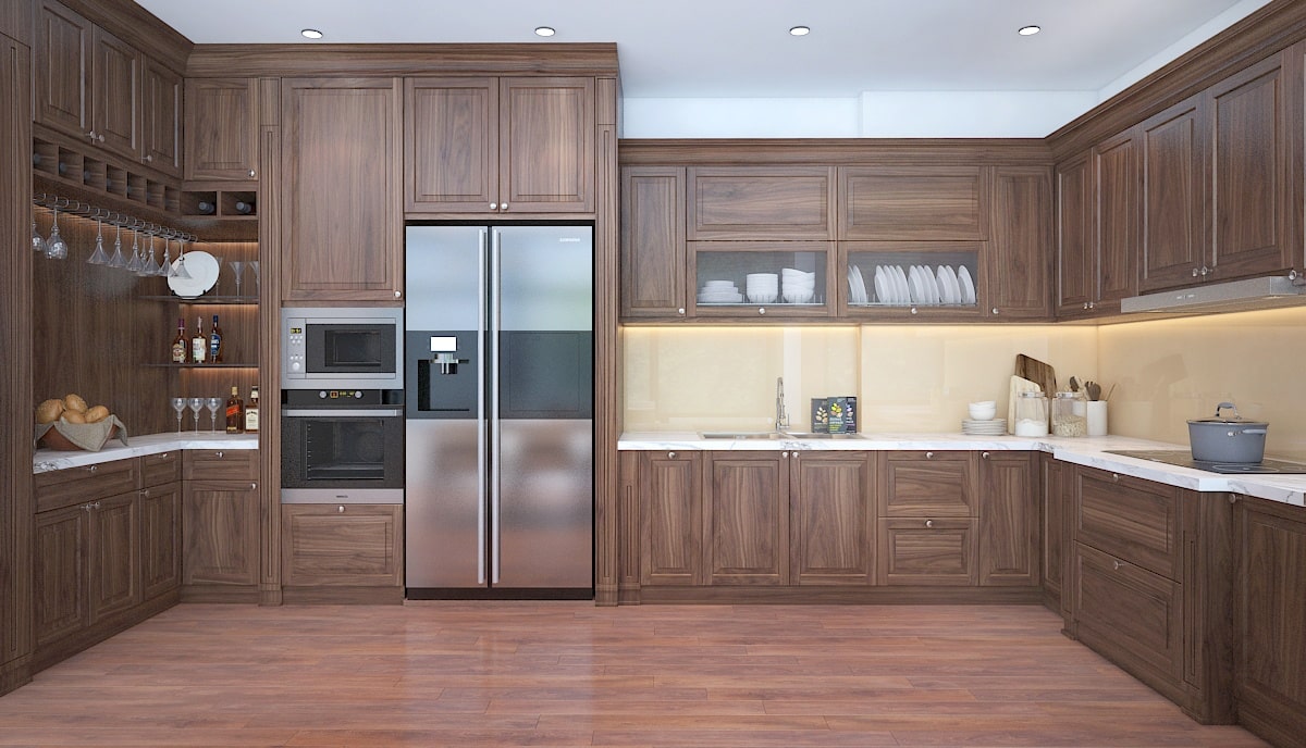 Tủ bếp gỗ óc chó hiện đại