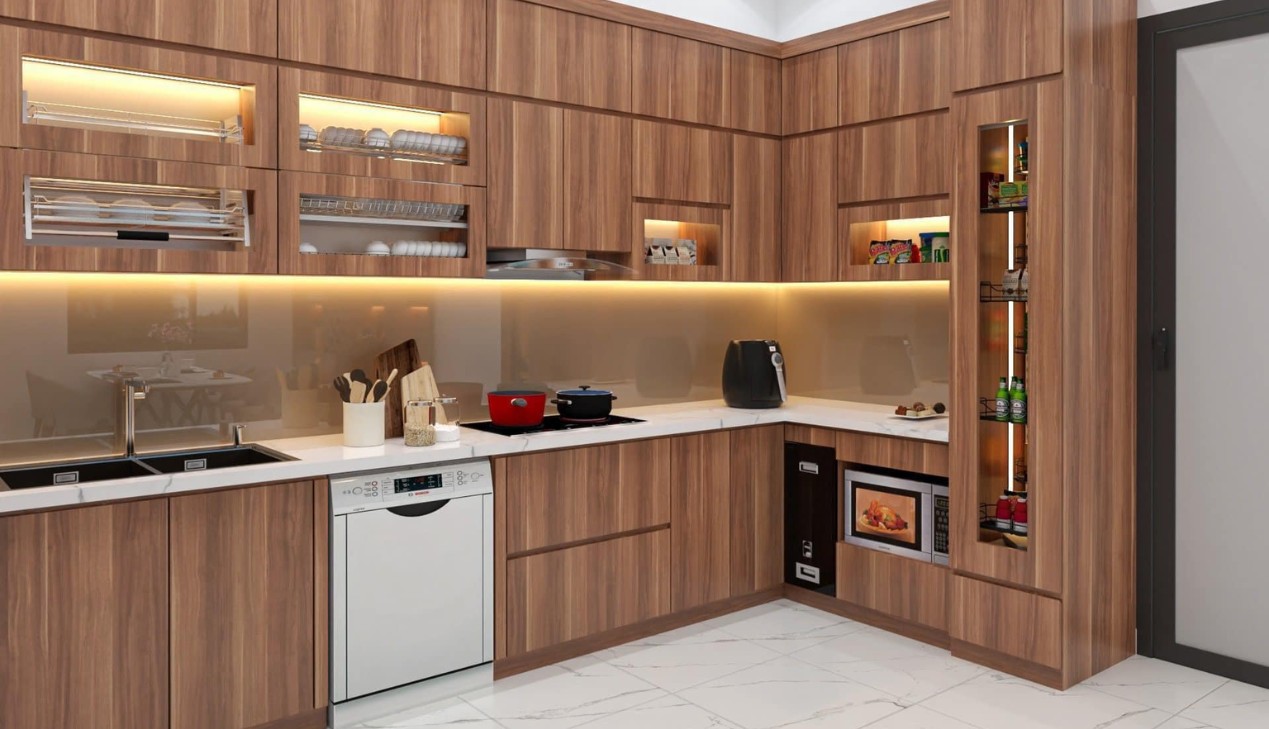 Tủ bếp gỗ veneer cho căn hộ nhỏ Tủ bếp gỗ veneer cho căn hộ nhỏ