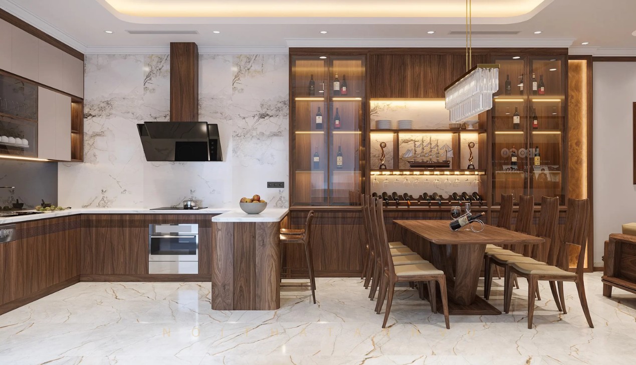 Tủ bếp gỗ veneer cho nhà phố Tủ bếp gỗ veneer cho nhà phố