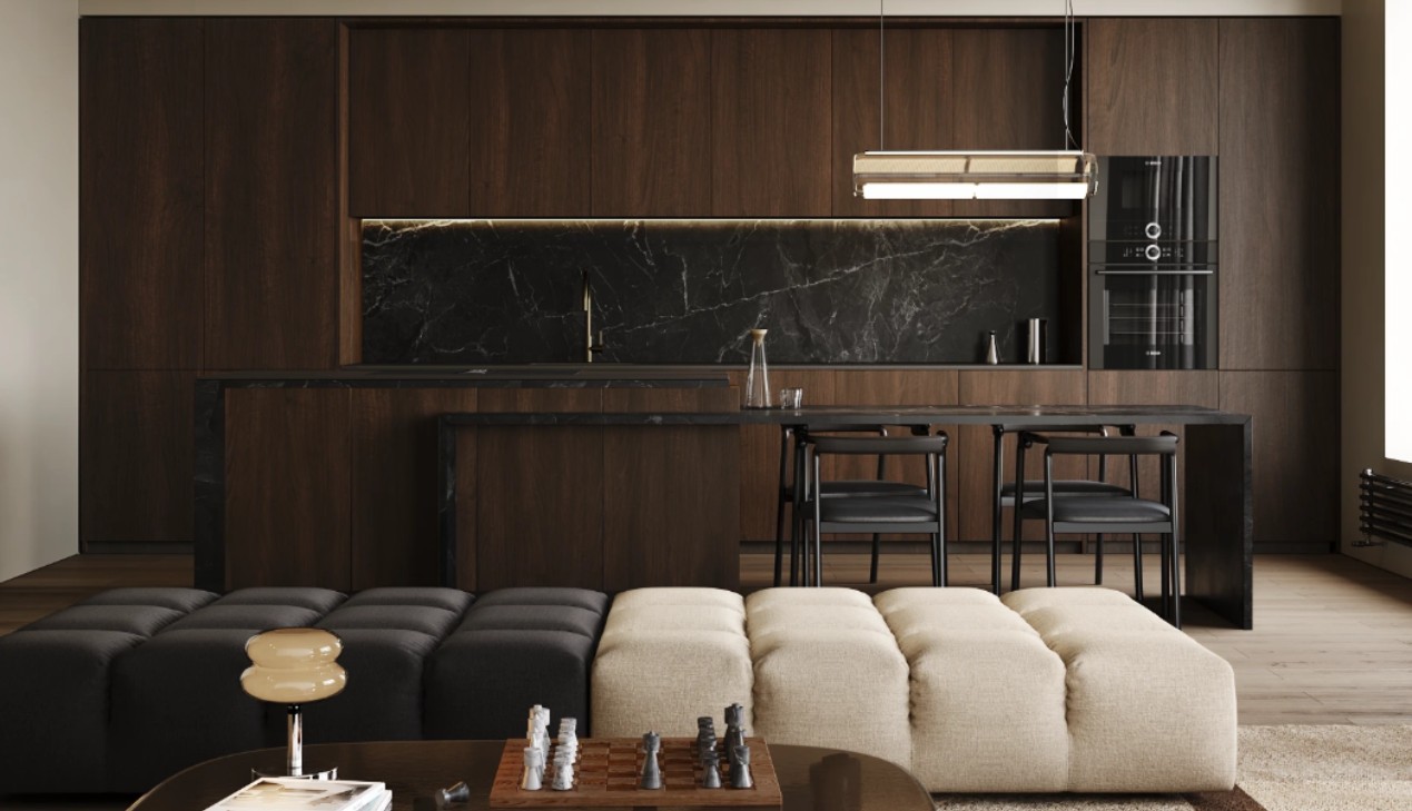 Tủ bếp gỗ veneer hiện đại Tủ bếp gỗ veneer hiện đại