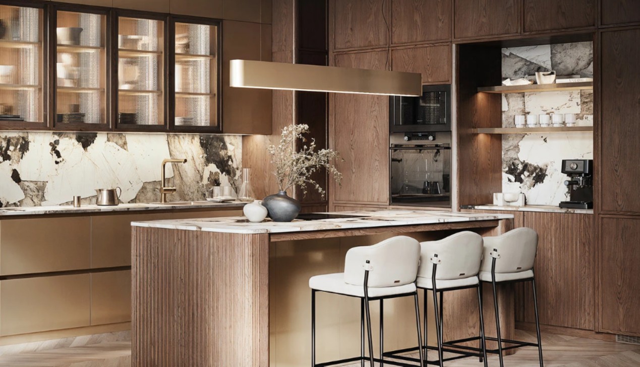 Tủ bếp gỗ veneer làm theo yêu cầu Tủ bếp gỗ veneer làm theo yêu cầu