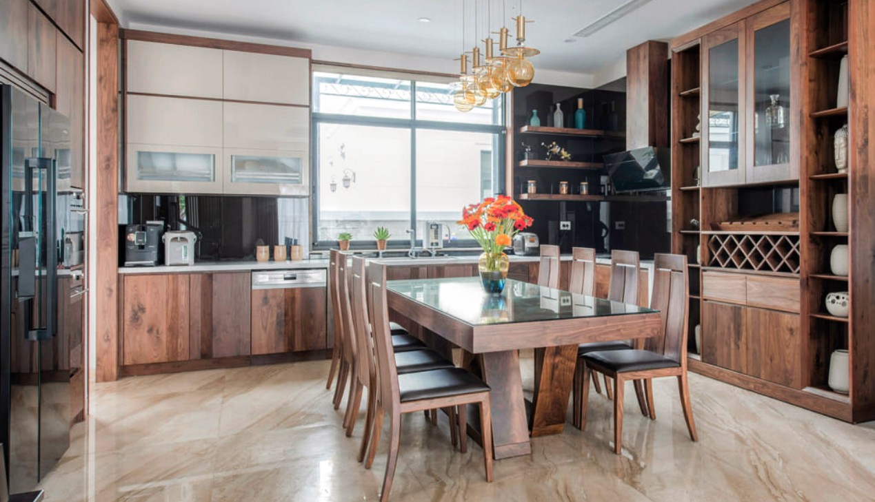 Tủ bếp gỗ veneer sang trọng Tủ bếp gỗ veneer sang trọng