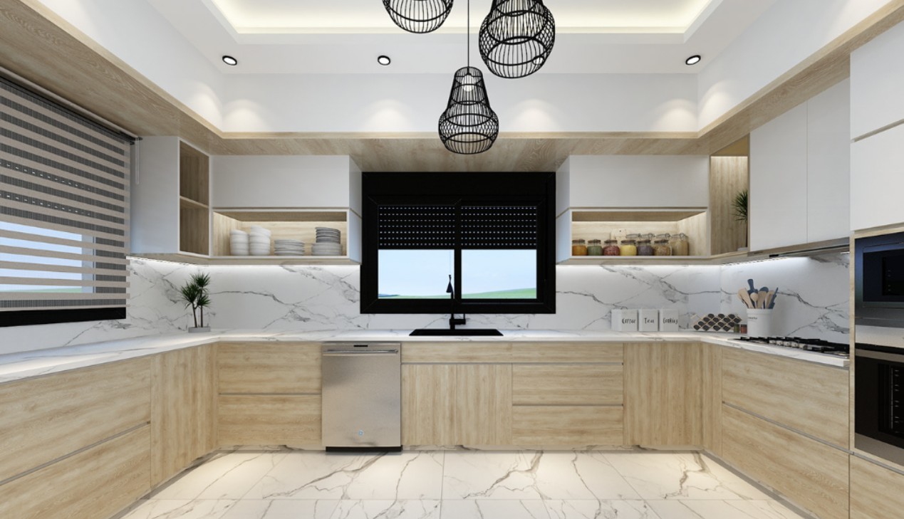 Tủ bếp gỗ veneer thiết kế tối giản Tủ bếp gỗ veneer thiết kế tối giản