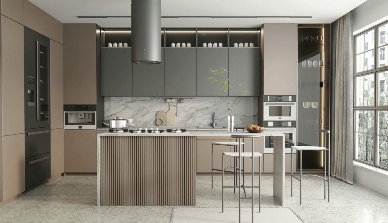 Tủ bếp hiện đại có quầy bar