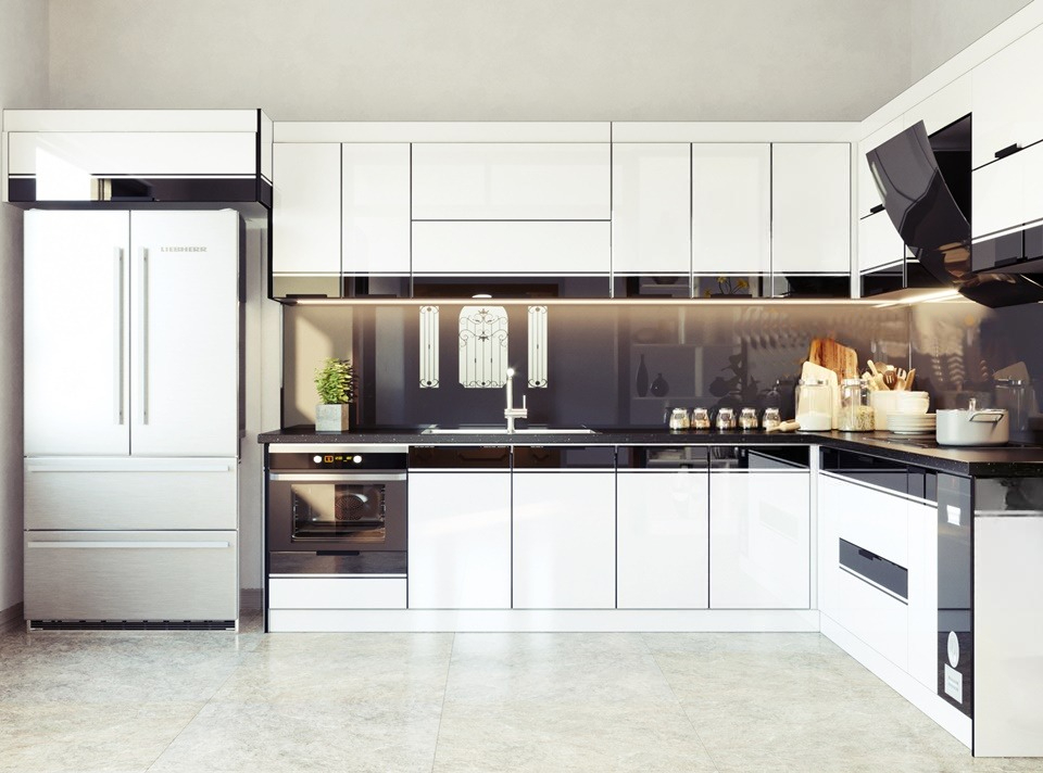 Tủ bếp hợp kim nhôm cánh kính