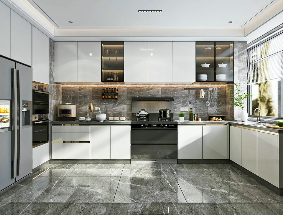 Tủ bếp hợp kim nhôm có cửa sổ