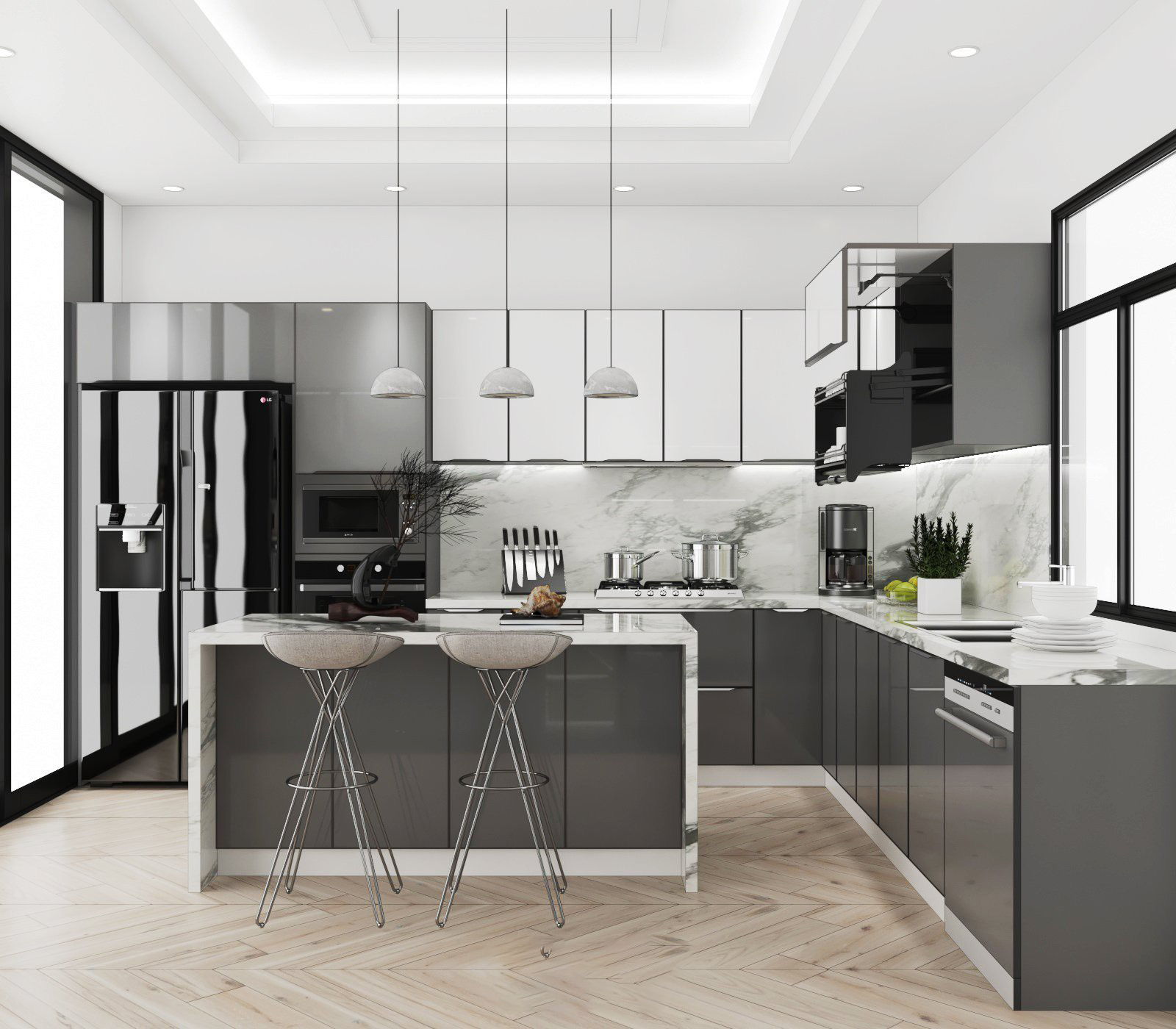 Tủ bếp hợp kim nhôm hiện đại