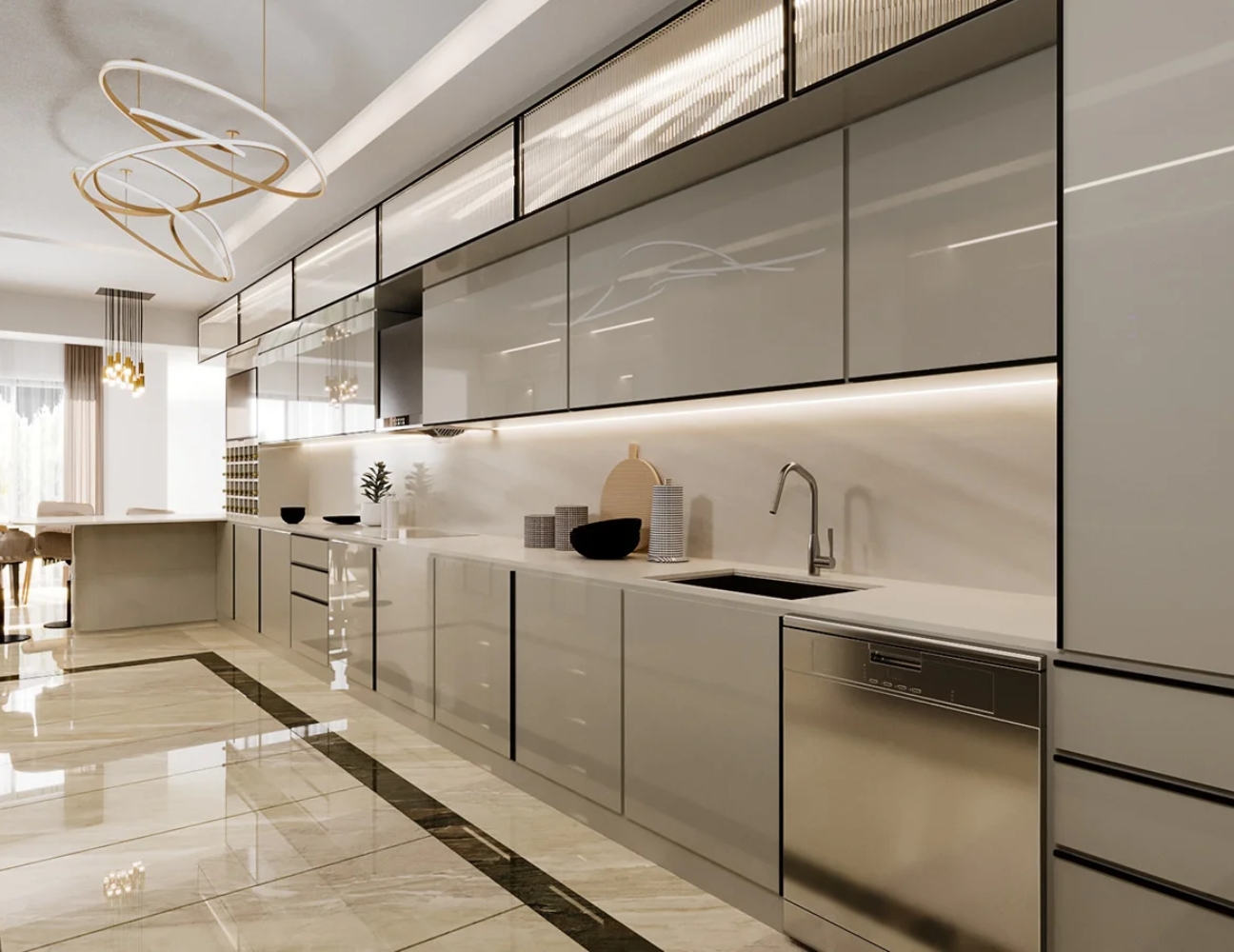 Tủ bếp inox cánh acrylic