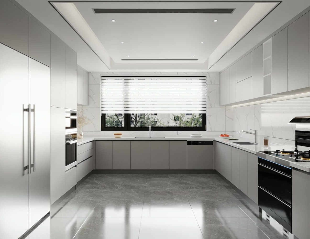 Tủ bếp inox cánh composite phối màu hài hòa