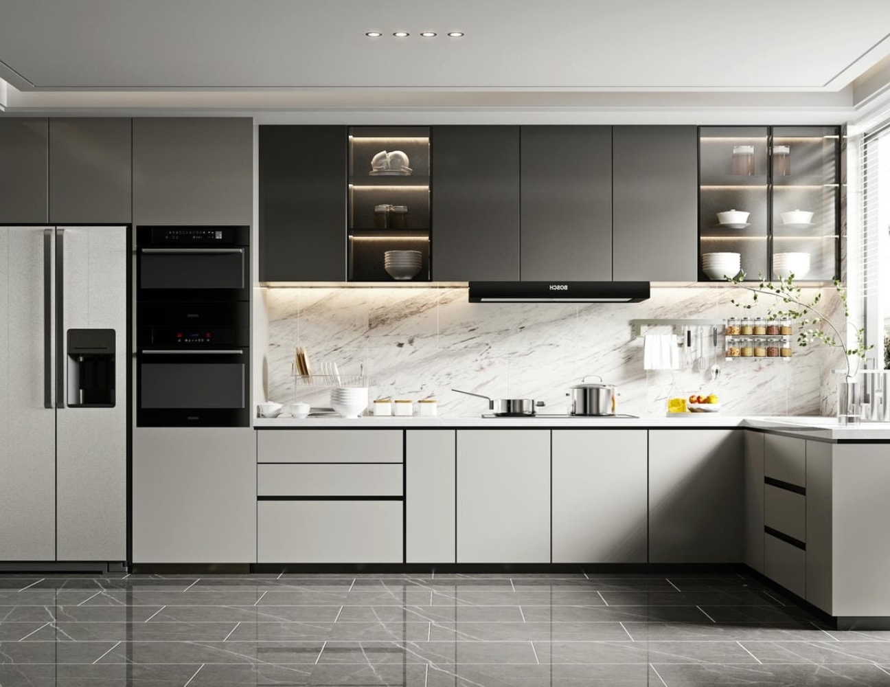 Tủ bếp inox cánh composite sang trọng