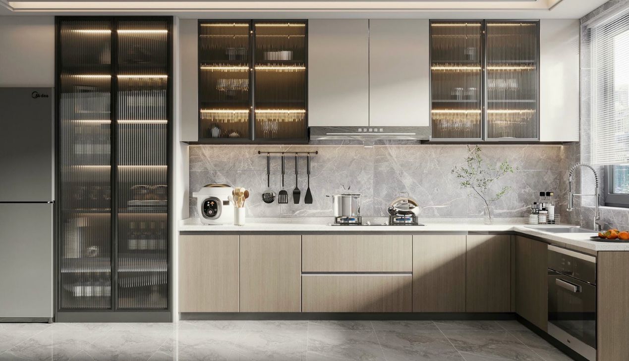 Tủ bếp inox cánh gỗ