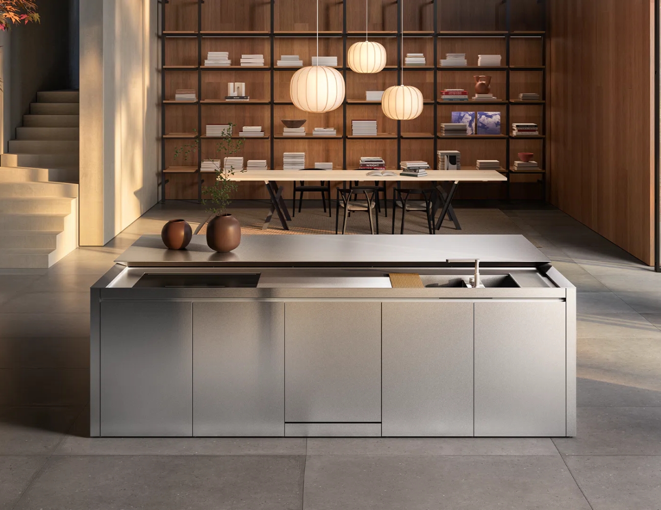 Tủ bếp inox cánh mở