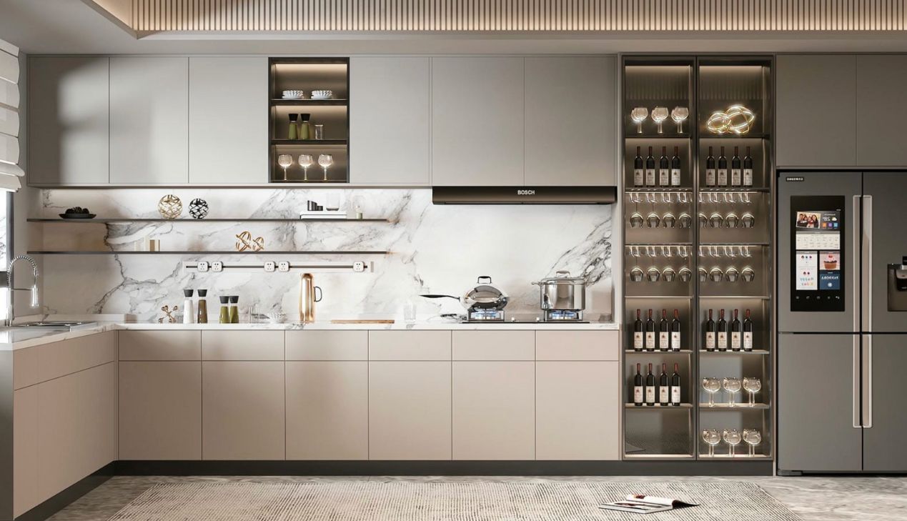 Tủ bếp inox gỗ sồi