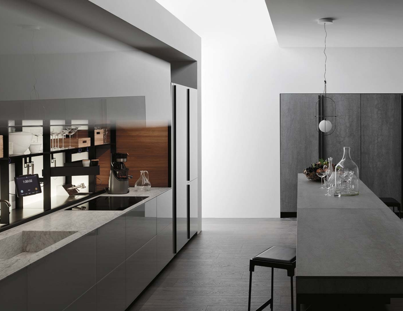 Tủ bếp inox kết hợp mặt đá