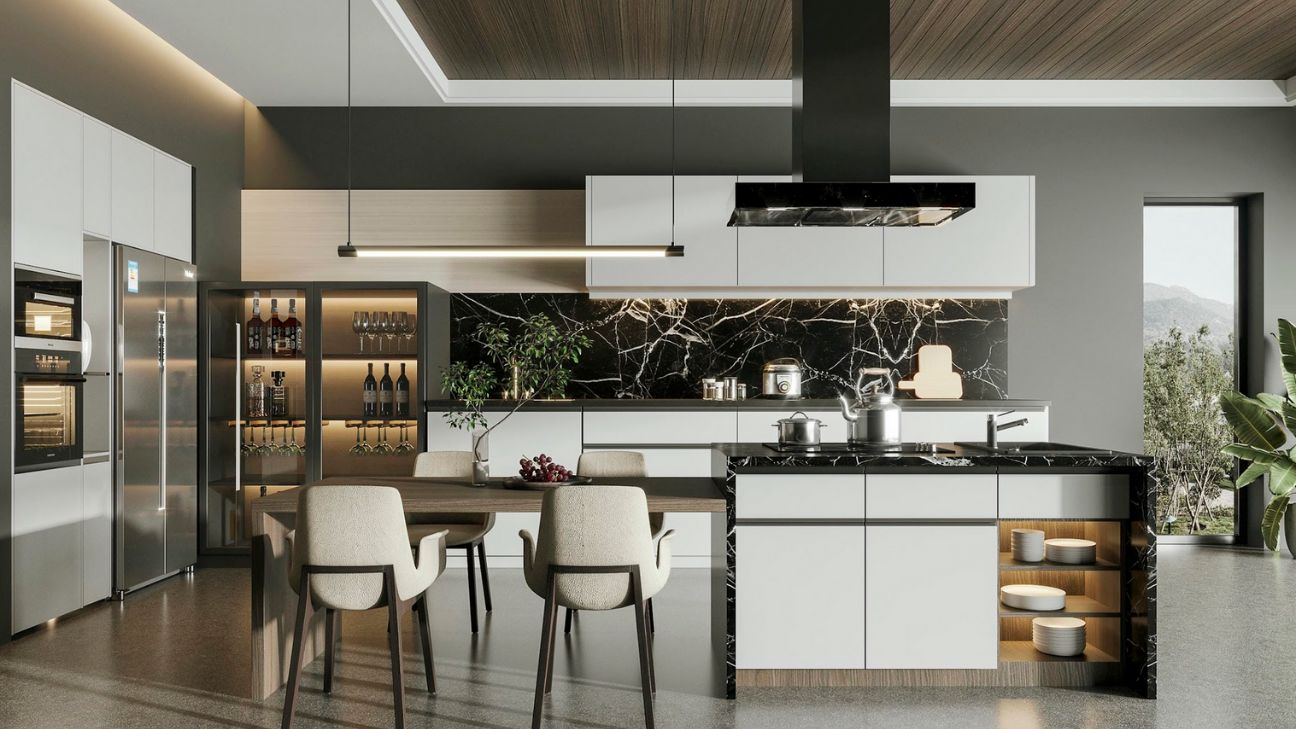 Tủ bếp inox kính cường lực luxury đẳng cấp