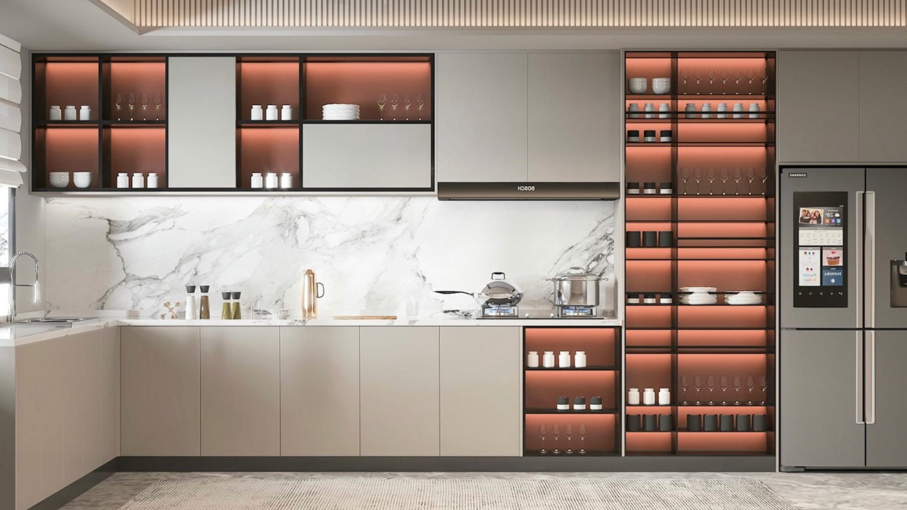Tủ bếp inox kính xu hướng tương lai