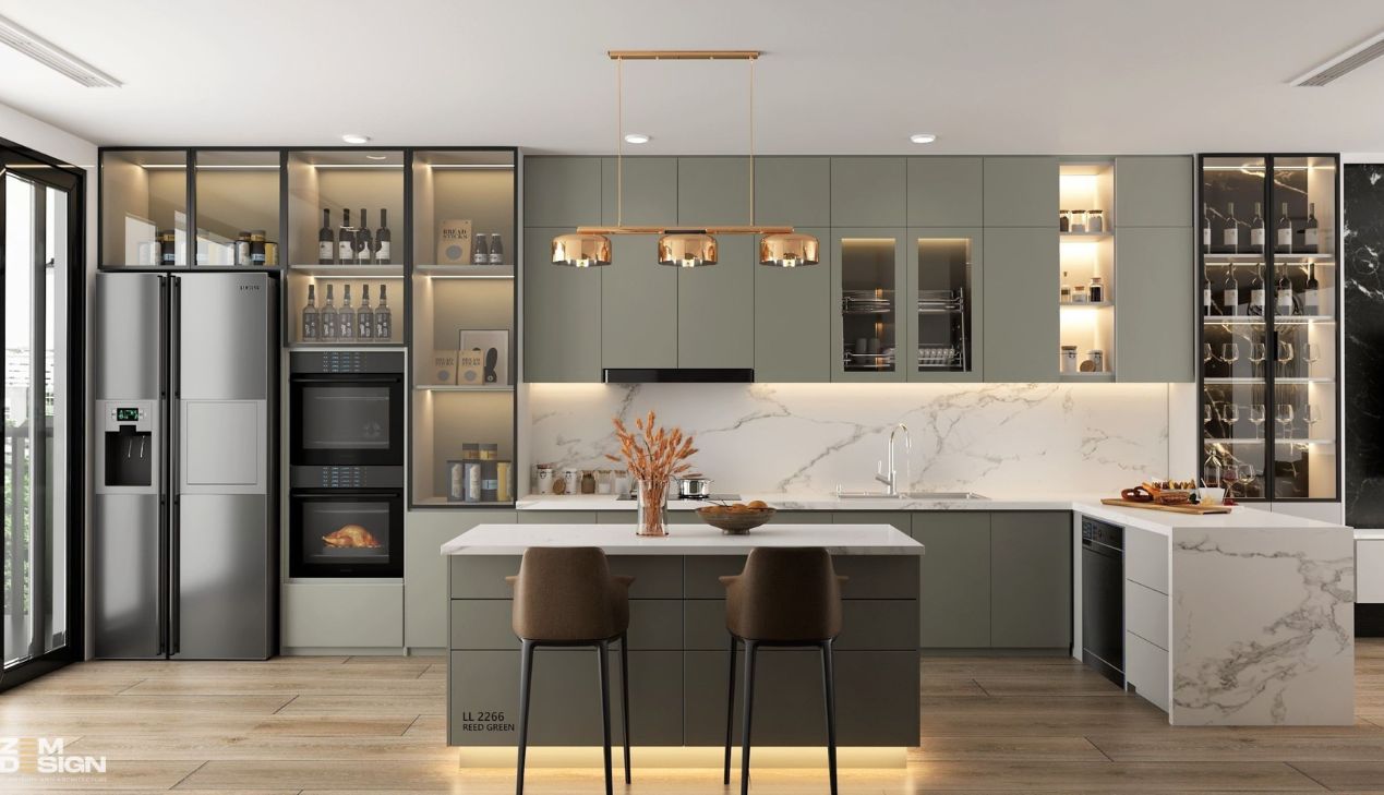 Tủ bếp kết hợp đảo và quầy bar