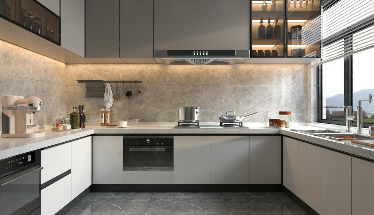 Tủ bếp kết hợp máy rửa chén