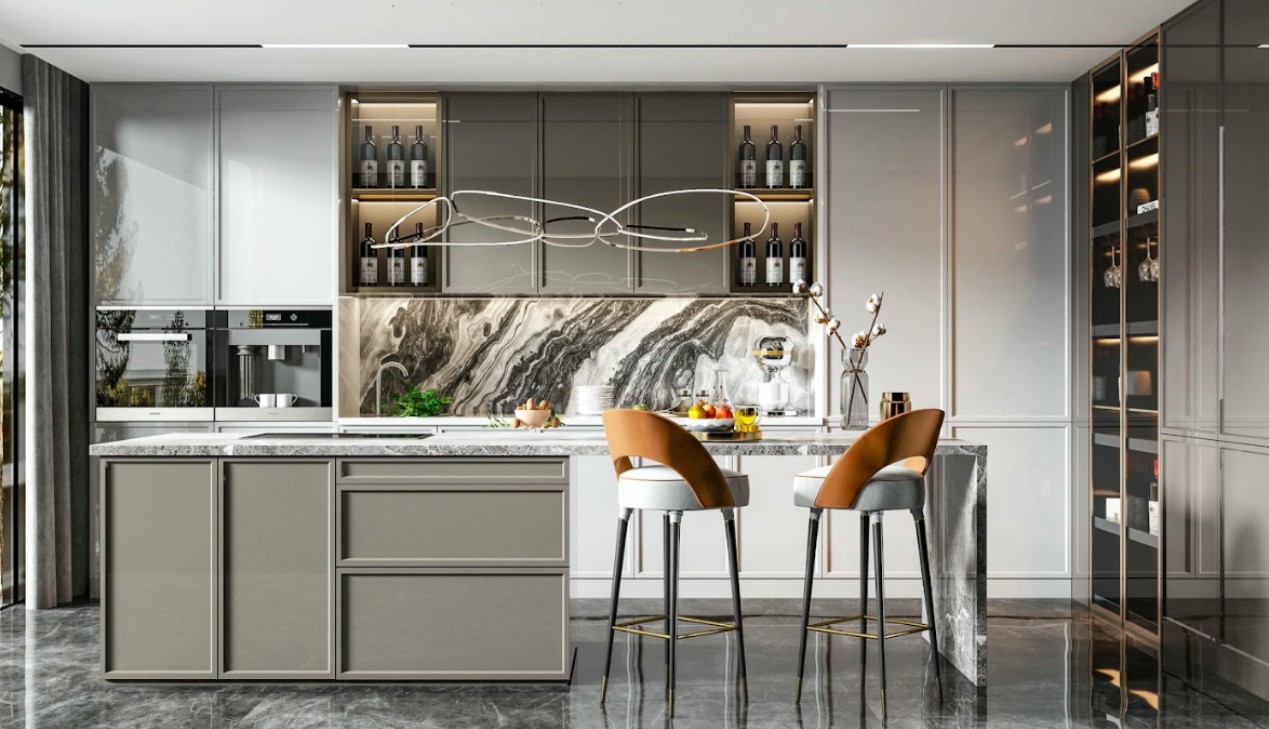 Tủ bếp kết hợp quầy bar mini Tủ bếp kết hợp quầy bar mini