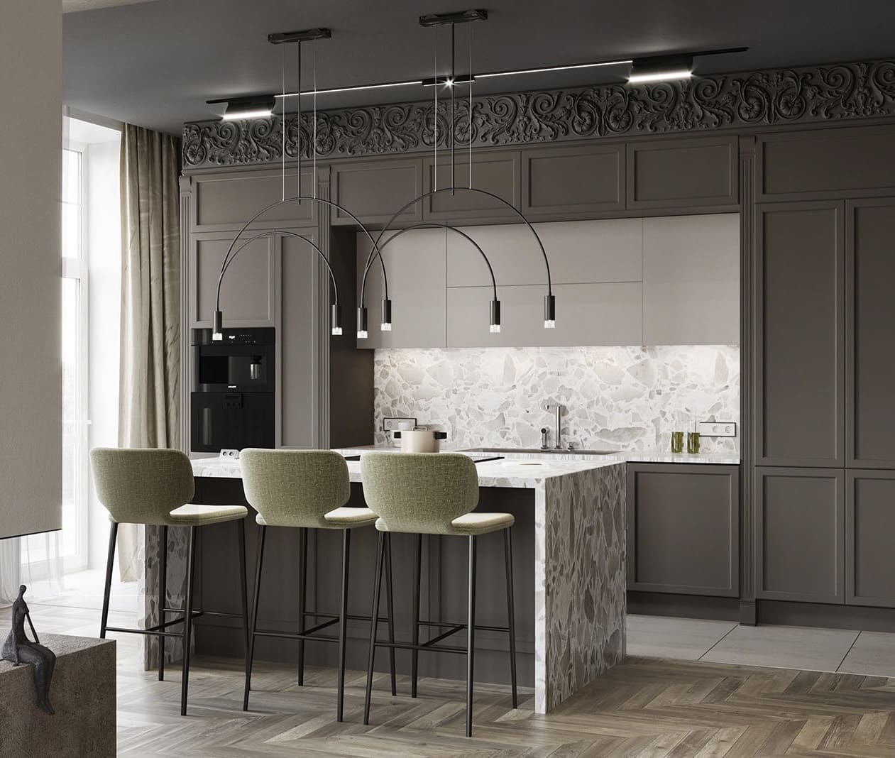 Tủ bếp kết hợp tân cổ điển