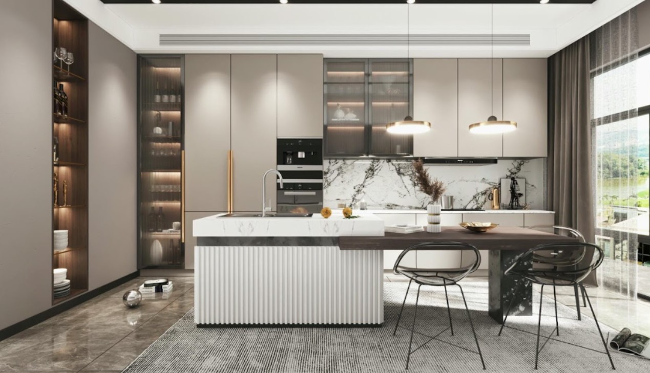 Tủ bếp kết hợp tủ rượu tiện nghi