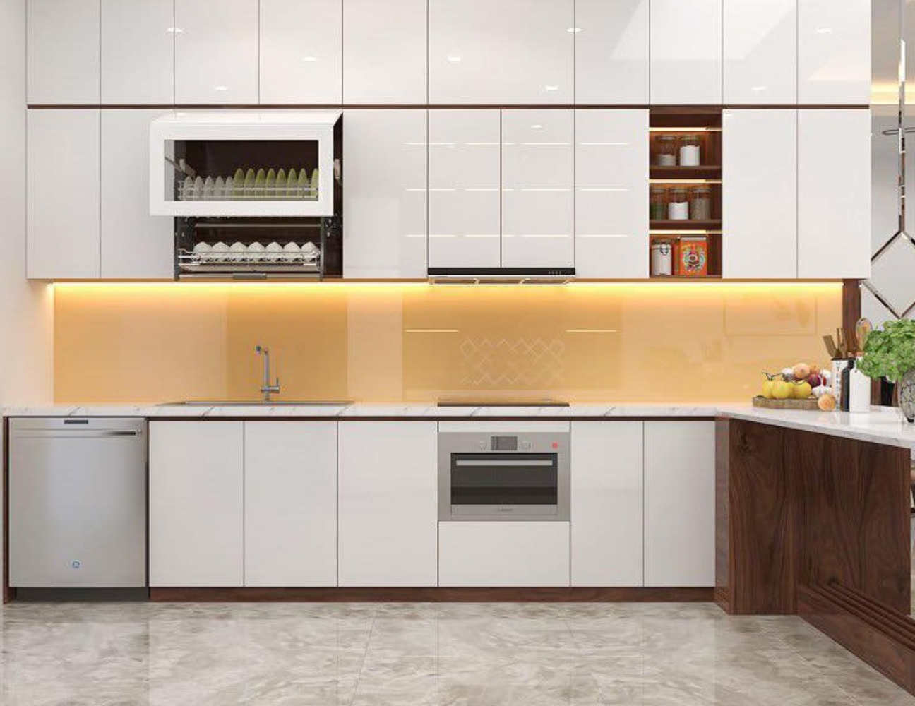 Tủ bếp khung inox cánh acrylic