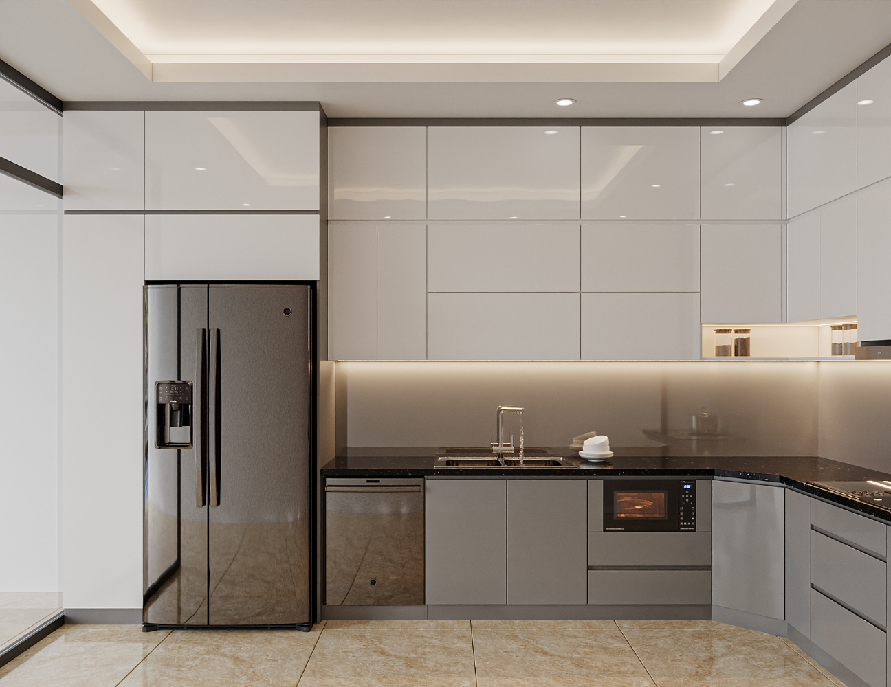 Tủ bếp khung inox cánh composite