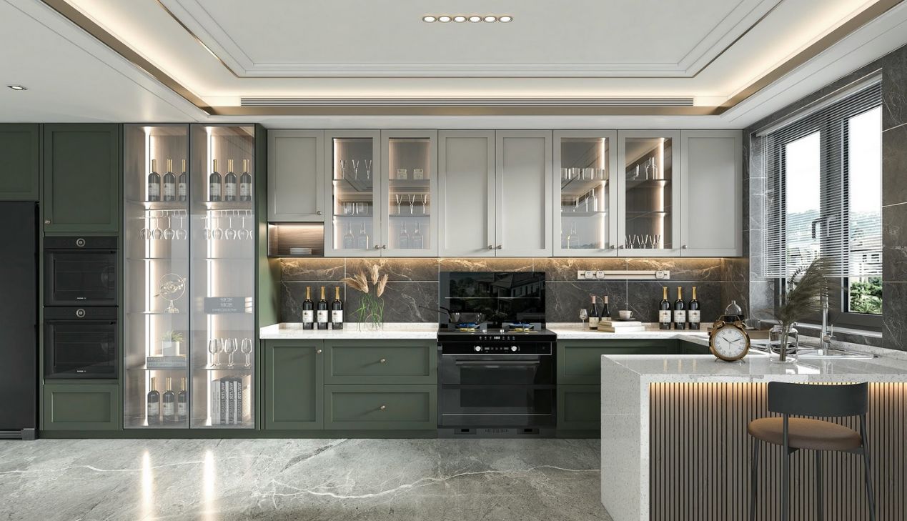 Tủ bếp khung inox cánh gỗ bền đẹp