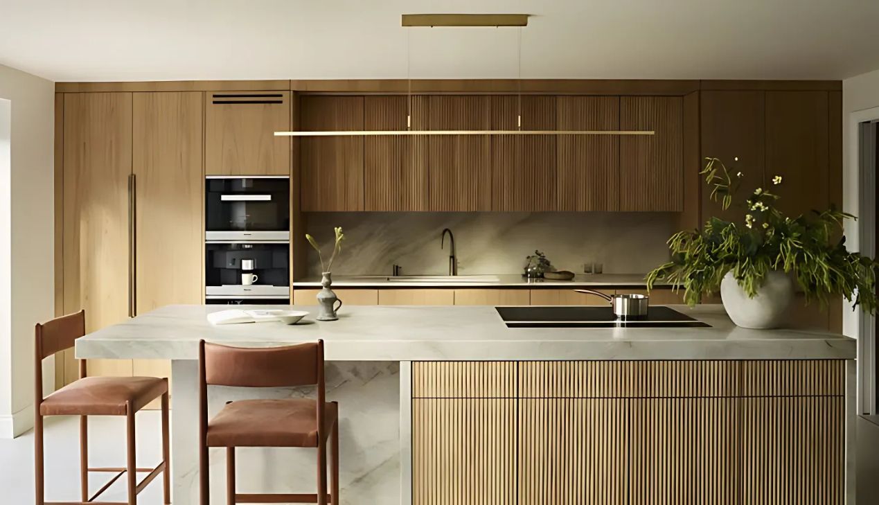 Tủ bếp khung inox cánh gỗ óc chó