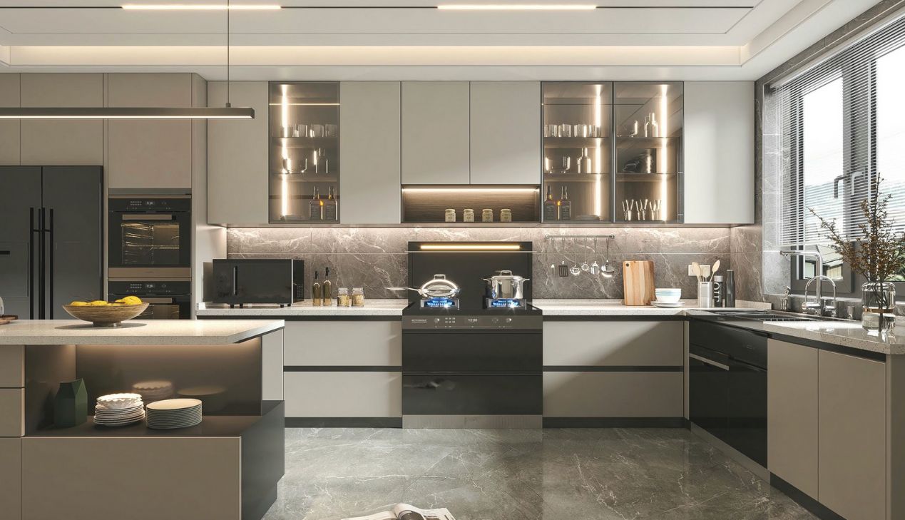 Tủ bếp khung inox cánh gỗ