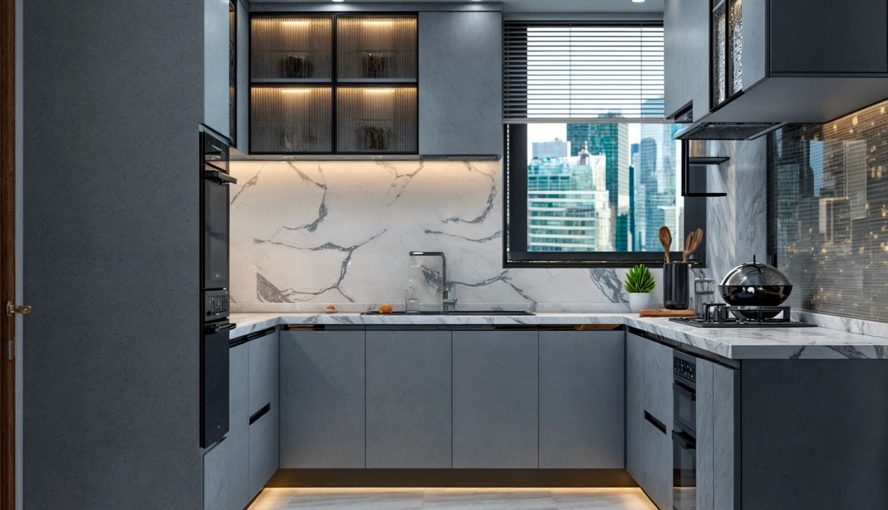 Tủ bếp khung inox cho nhà phố